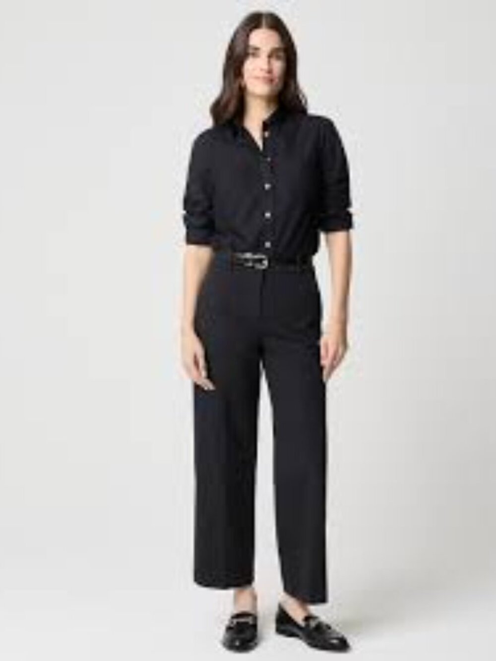 J Crew Factory Remy Women's 4 Classic Black Wide-Leg 2 Pocket Cropped Trousers